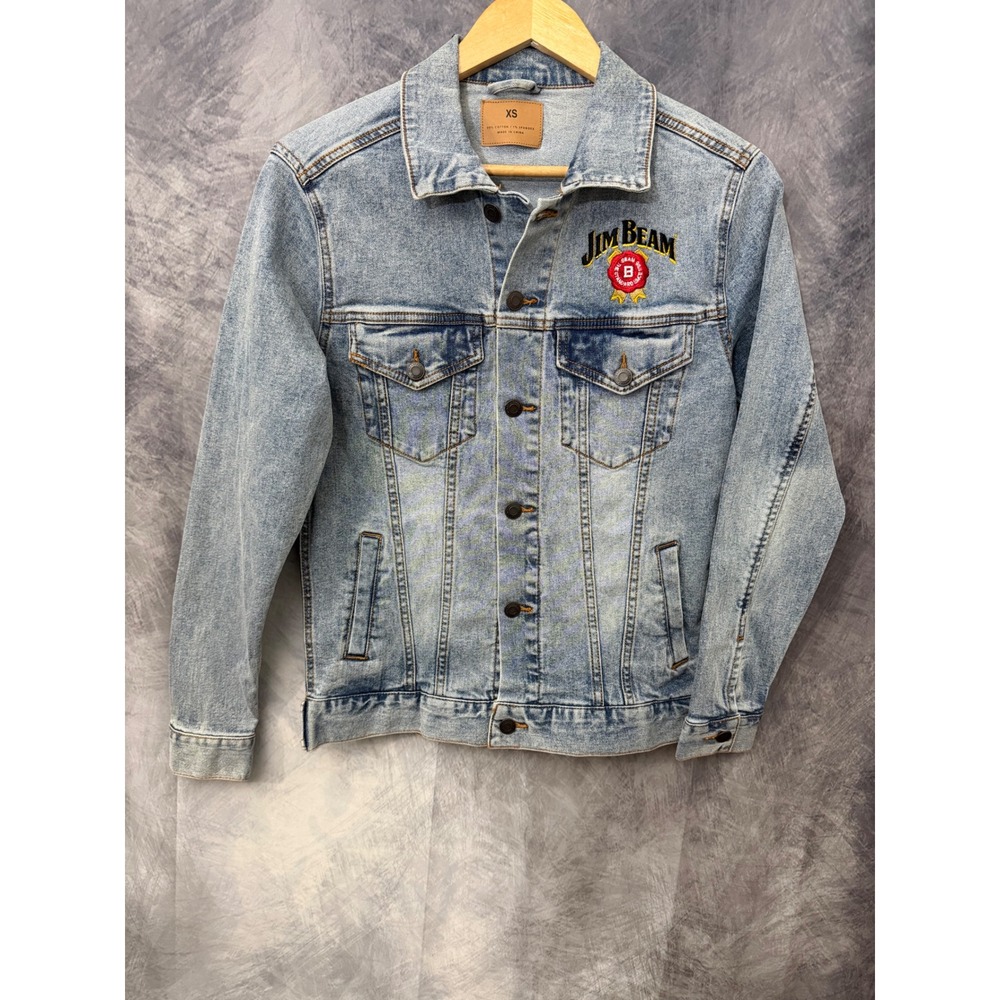 Jim Beam Light Wash Denim Trucker Jacket Embroidered Logo XS RN122857 N321